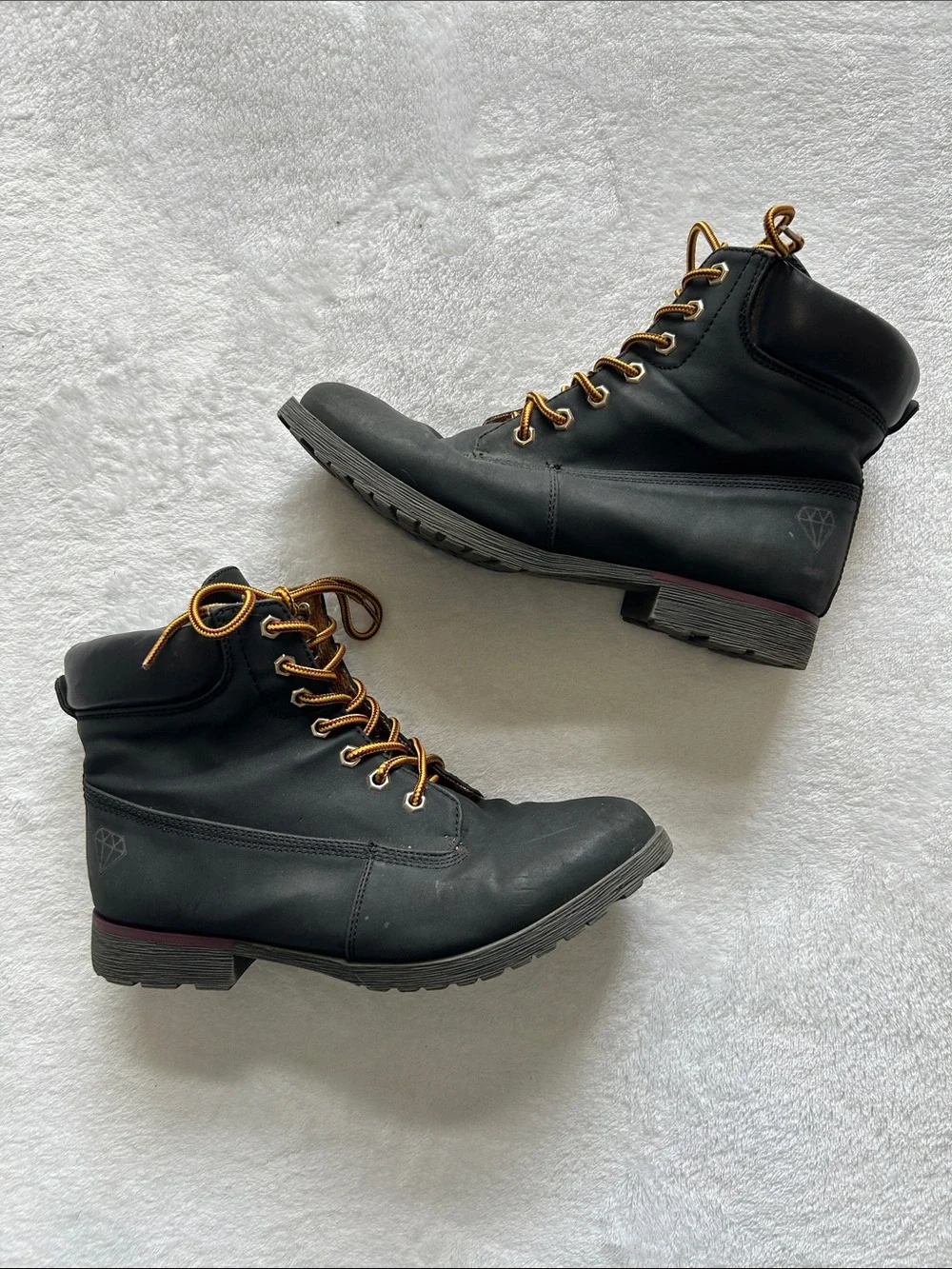 Rock & Candy Black Ankle Lace-Up Boots with Yellow & Red Laces